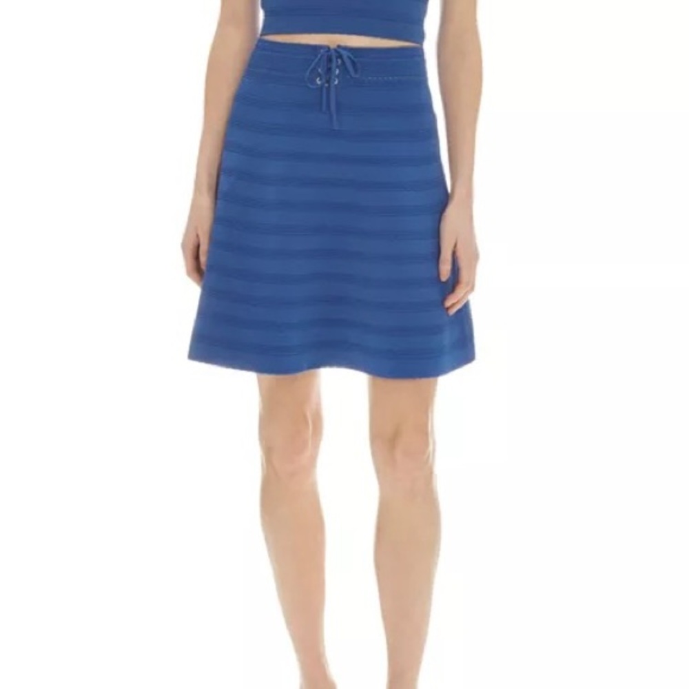 Sandro Paris Daphne Ribbed Lace-Up Knit A-line Mini Blue Skirt Size 2
